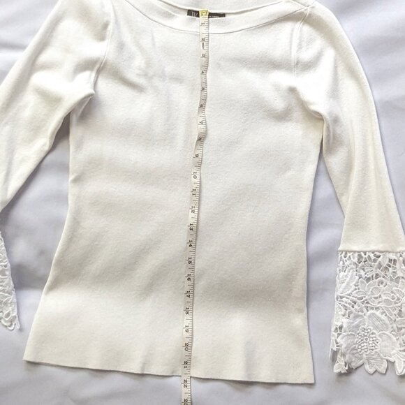 INC white knit top with lace bell sleeves petite small EUC - Picture 5 of 6